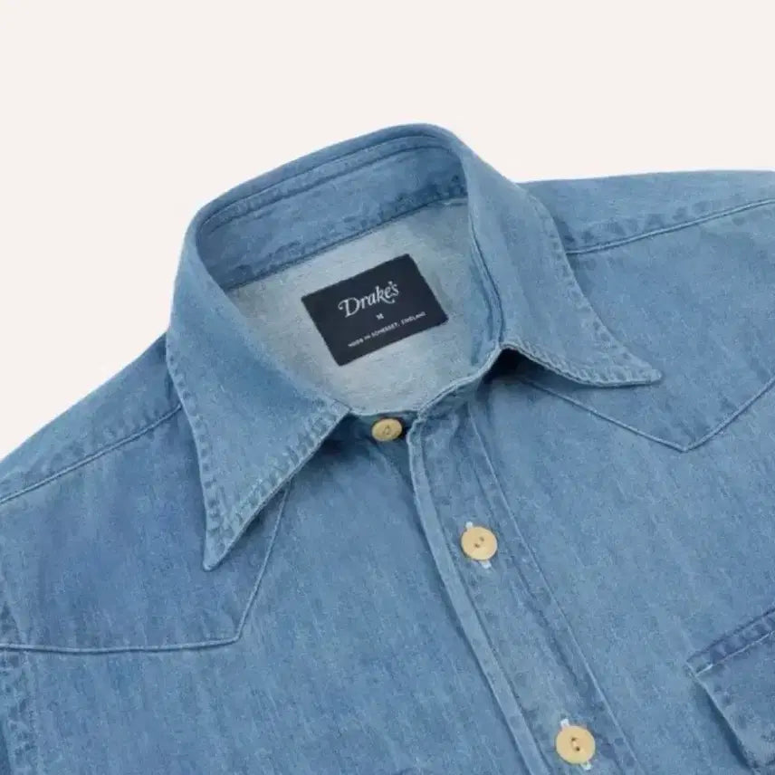 [BUNJANG] Drakes Bleached Denim Western Shirt - Size M / 드레익스 데님 웨스턴셔츠 M
