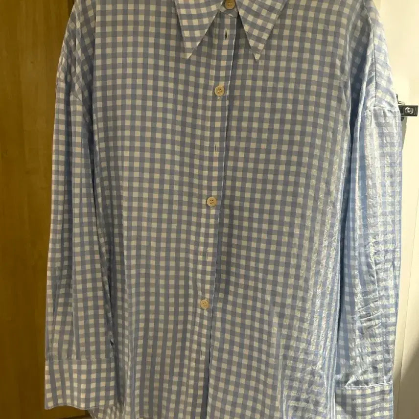 [BUNJANG] Sandro Sorbet Check Shirt Blouse / 산드로 소라색체크셔츠 블라우스