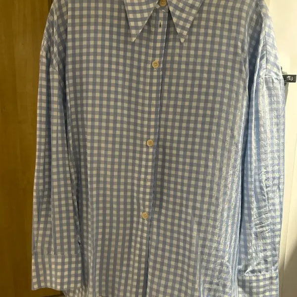 [BUNJANG] Sandro Sorbet Check Shirt Blouse / 산드로 소라색체크셔츠 블라우스