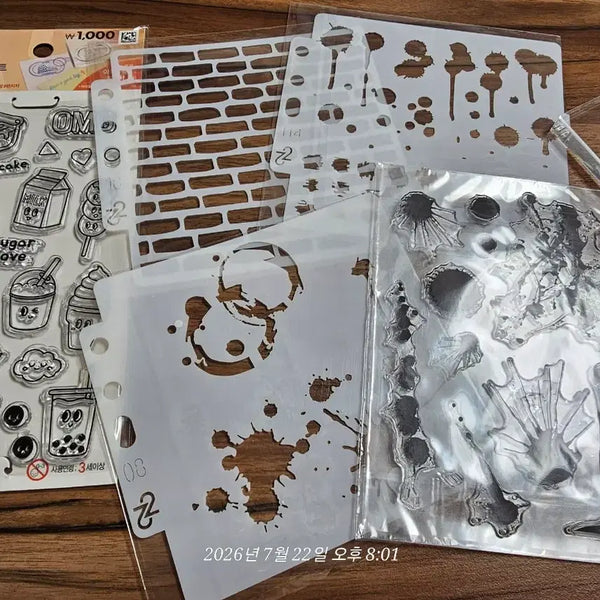 [BUNJANG] Clear Stamp Stencil Stamp Block Bundle Set / 다꾸 클리어스탬프 스탠실 스텐실 스탬프블럭 일괄