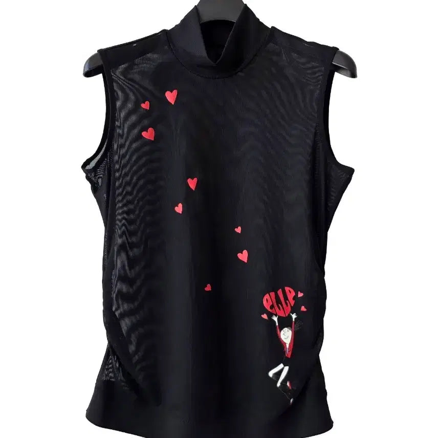 [BUNJANG] Black Half-Turtleneck Sleeveless T-Shirt with Hem Banding / 55/폴라 나시 옆밴딩 티셔츠