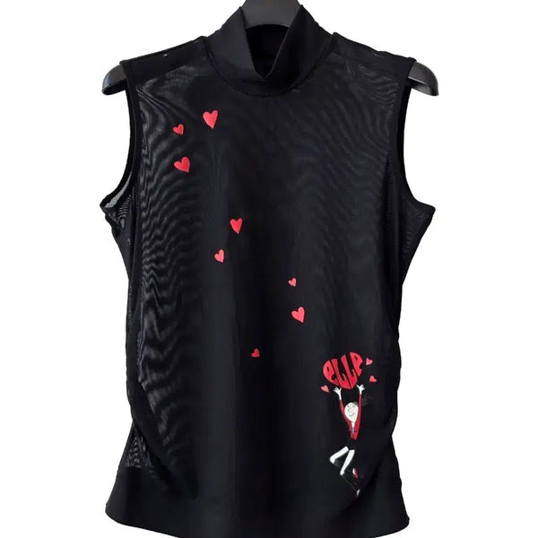 [BUNJANG] Black Half-Turtleneck Sleeveless T-Shirt with Hem Banding / 55/폴라 나시 옆밴딩 티셔츠