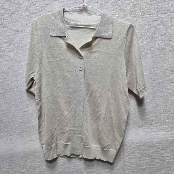 [BUNJANG] Women's Knit Collar Short Sleeve T-Shirt / 자445 니트 카라 반팔 티셔츠
