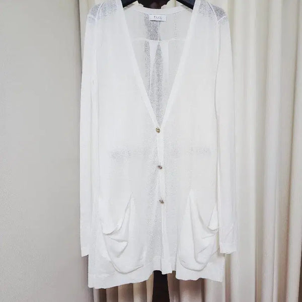 [BUNJANG] TIME (Hansem) Postmodern Sheer Long Cardigan White / 한섬 타임(TIME) 포스트모던 화이트 시스루 롱 가디건  상태최상