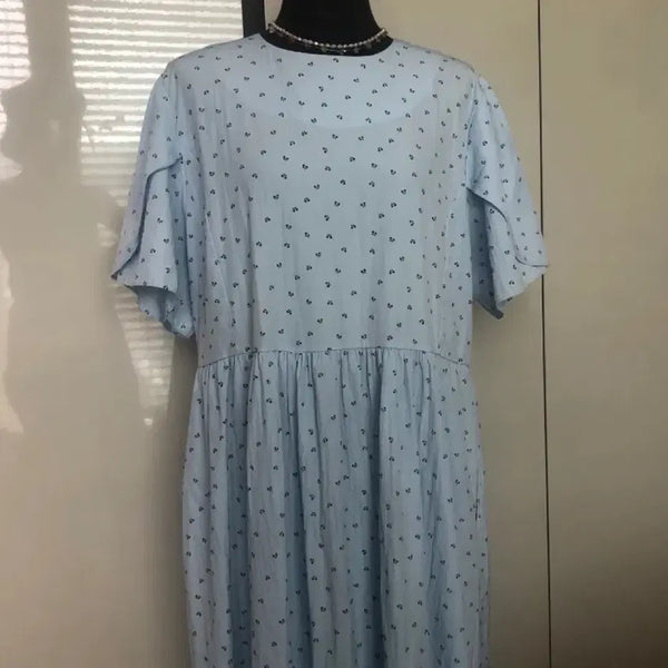 [BUNJANG] Sky Blue Floral Pattern Long Dress / <새상품>장마철 롱원피스