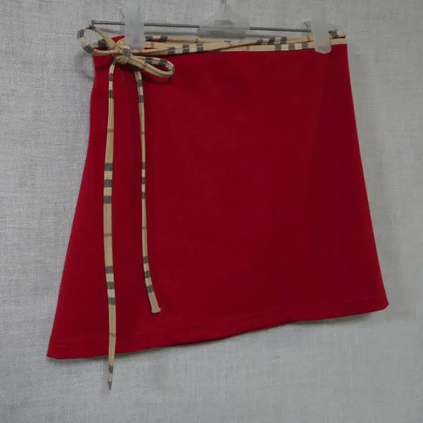 [BUNJANG] Burberry London Red Nova Check Trim Wrap Mini Skirt Beach Cover-up - Italy / 새상품급) 버버리 정품 이태리 수입 랩스커트 비치웨어 44 12A 수영복 비키니 수영장