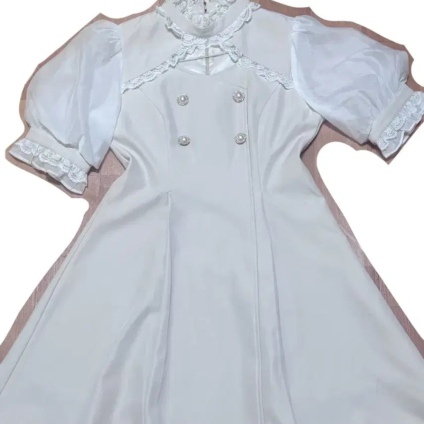 [BUNJANG] White Pink Pearl Buckle Choker Dress / 로지타 초커 진주 버클 화이트 핑크 원피스 교판 양산형