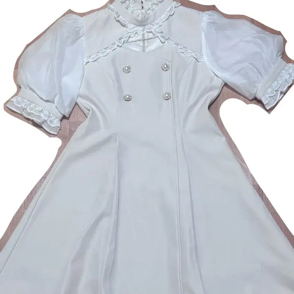 [BUNJANG] White Pink Pearl Buckle Choker Dress / 로지타 초커 진주 버클 화이트 핑크 원피스 교판 양산형