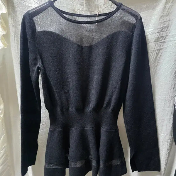 [BUNJANG] Objet Black See-through Peplum Knit / 오브제 블랙 시스루 페플럼 니트