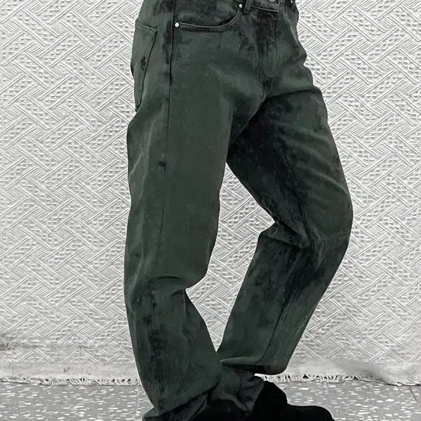 [BUNJANG] Chin Down Tie-Dye Cotton Pants Deep Green / 친다운 아메카지 타이다이 스트릿 펑크 딥그린 코튼팬츠 S/XM C13279