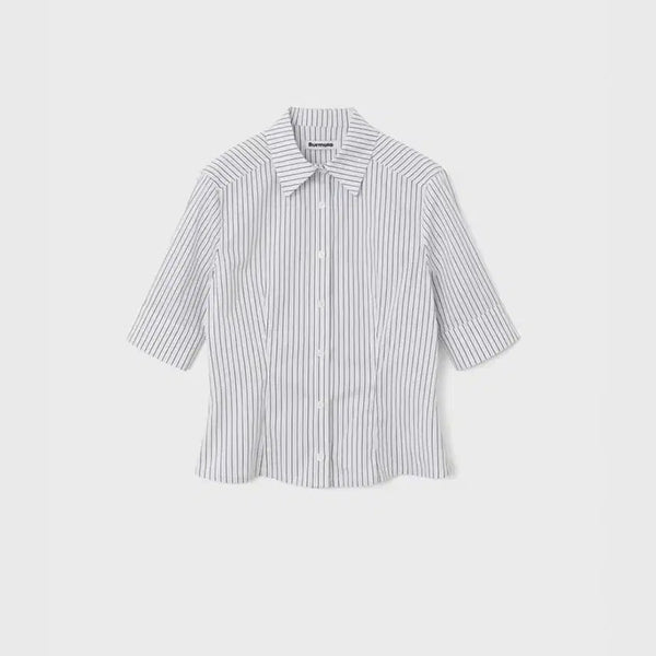 [BUNJANG] Burmula Solid Stripe Half Shirt - Women's S / 버뮬라 반팔 셔츠