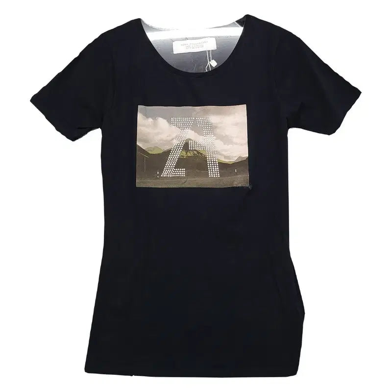 [BUNJANG] Zara Printed Black Long Short-Sleeve T-Shirt (M) / [새상품]자라 프린팅 블랙 롱 반팔티 M