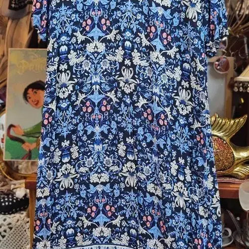 [BUNJANG] Linen Pattern Long Dress Blue / 린넨패턴 원피스 블루