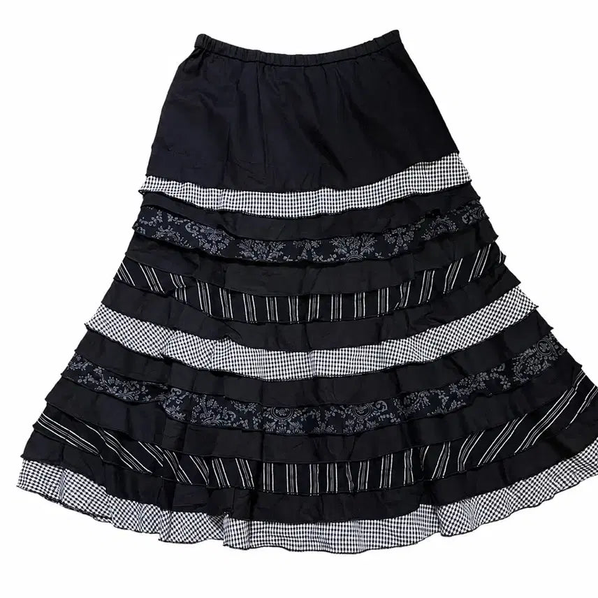 [BUNJANG] Patchwork Tiered Long Skirt / 패치워크 캉캉 롱스커트