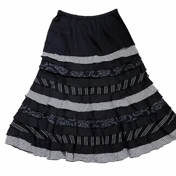 [BUNJANG] Patchwork Tiered Long Skirt / 패치워크 캉캉 롱스커트