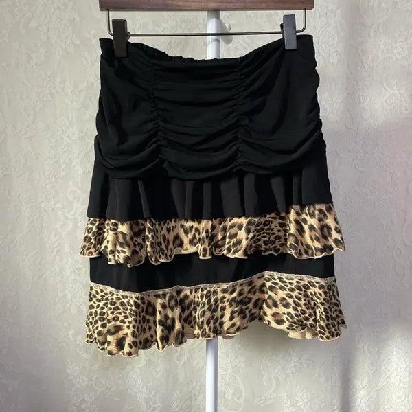 [BUNJANG] Shirring Leopard Frill Mini Skirt / 셔링 레오파드 프릴 미니 스커트