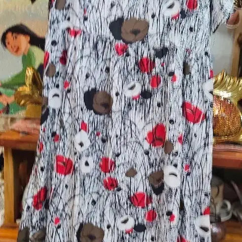 [BUNJANG] White Rayon Short Sleeve Dress with Flower Pattern / 화이트인견 플라워 패턴 반팔 원피스