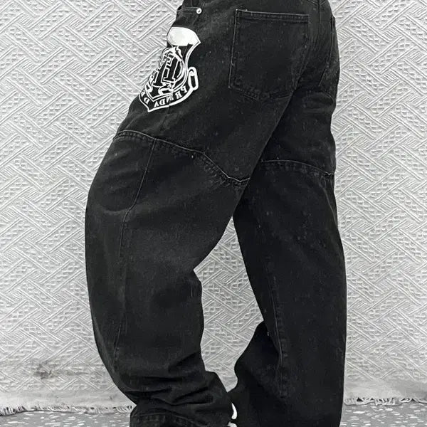 [BUNJANG] Frenda Vintage Punk Gothic Lettering Black Denim Pants (M) / 프렌다 빈티지 스트릿 펑크 고딕 레터링 흑청 데님팬츠 M C13281