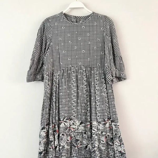 [BUNJANG] Thursday Island Check Flower Long Blouse / 써스데이아일랜드 체크 플라워 롱 블라우스