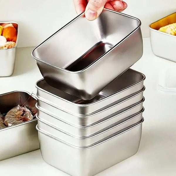 [BUNJANG] Stainless Steel Food Storage Container Set with Lids (6 Pieces) / 뚜껑 있는 6개 식품 반찬 용기 세트 스테인리스 스틸
