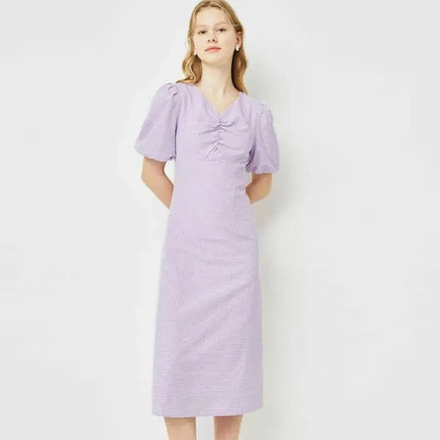 [BUNJANG] JJ JIGOTT Gingham Check Shirring Puff Sleeve Dress Size 55 / JJ지고트(JJ JIGOTT) 깅엄체크 셔링 퍼프원피스 55