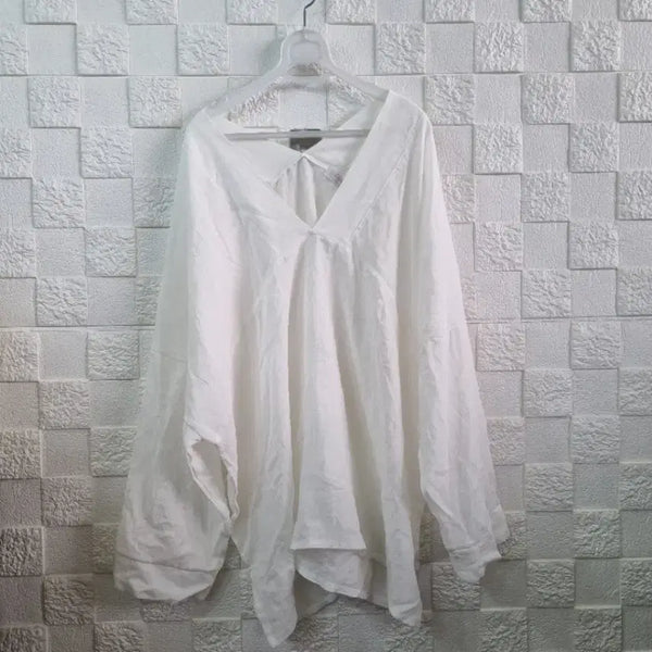 [BUNJANG] White V-Neck Long Sleeve Top (Fits Sizes 55-77) / 화이트 브이넥 롱슬리브55-77