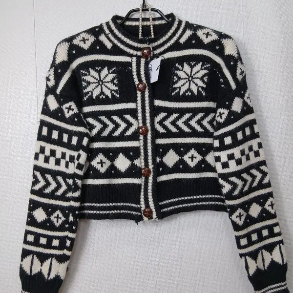 [BUNJANG] Nordic Pattern Cropped Knit Cardigan (New) / 새상품 ) 노르딕.패턴 크롭 니트가디건 55