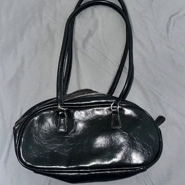 [BUNJANG] Black Leather Shoulder Bag / 블랙 레더 숄더백