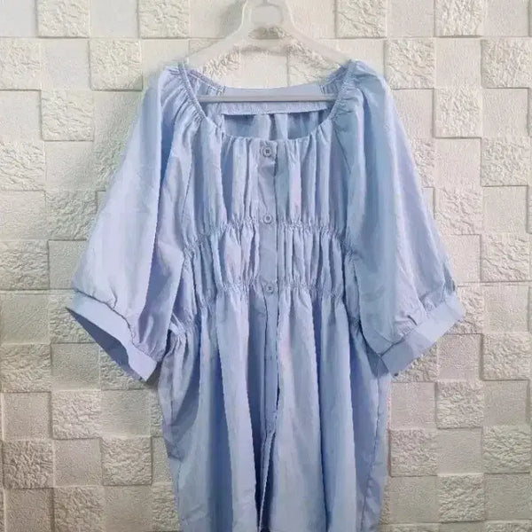 [BUNJANG] Light Blue Loose Fit Shirring Blouse / 하늘색 루즈핏 셔링 블라우스 66-77