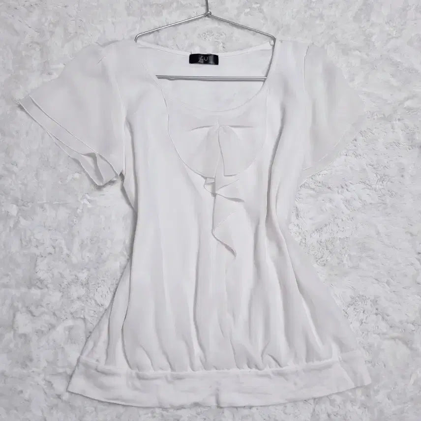 [BUNJANG] Japanese Vintage Blouse - Short Sleeve Ruffle Lace Ribbon White / 일본 빈티지 블라우스 일브 반팔 티셔츠 모리걸 러블리 프릴 레이스 리본 화이트