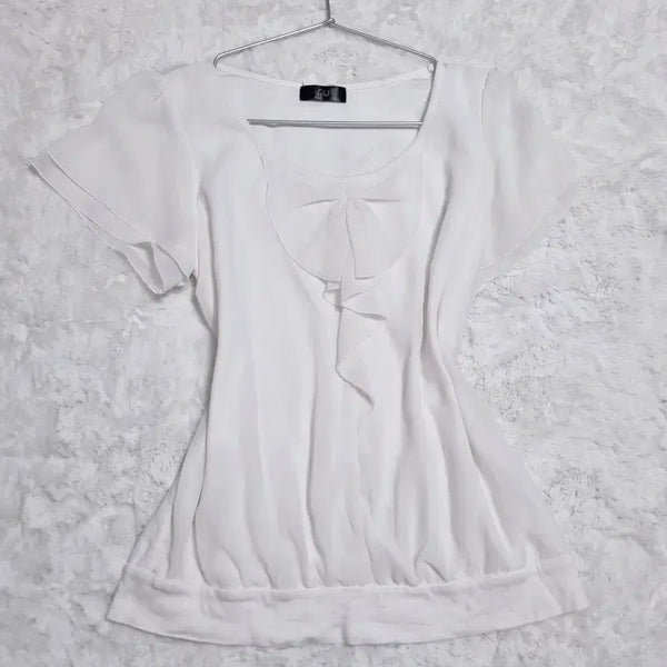 [BUNJANG] Japanese Vintage Blouse - Short Sleeve Ruffle Lace Ribbon White / 일본 빈티지 블라우스 일브 반팔 티셔츠 모리걸 러블리 프릴 레이스 리본 화이트