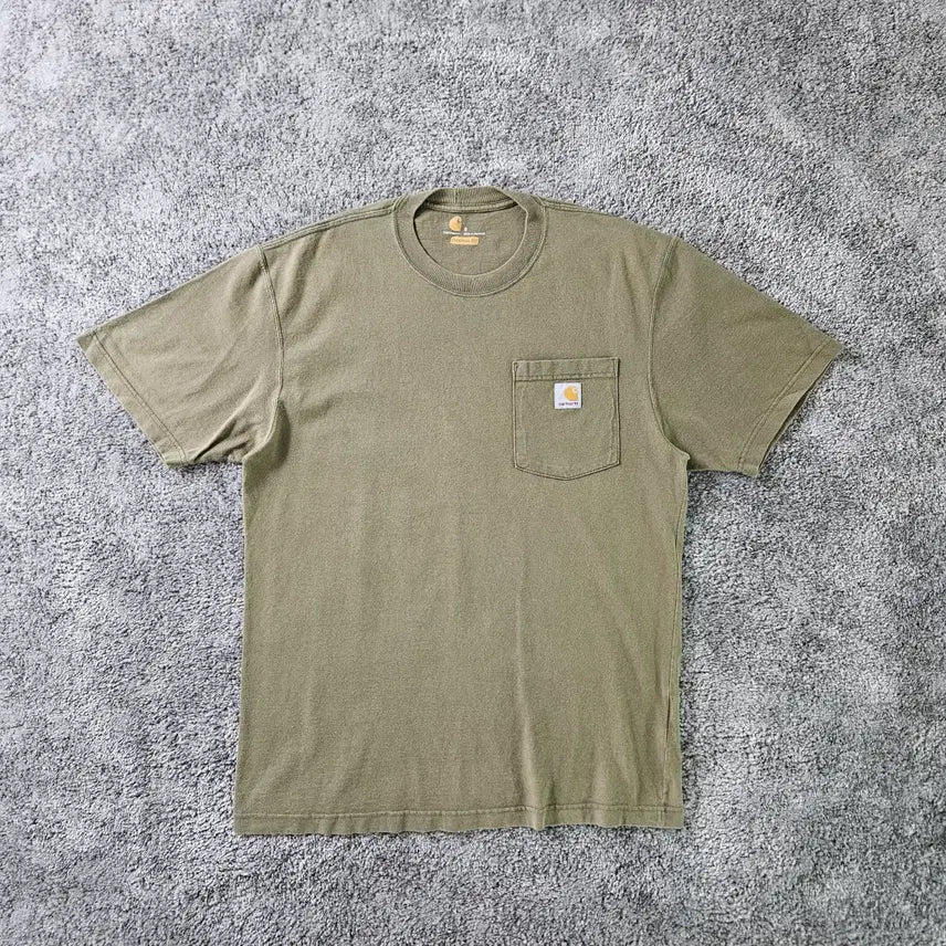 [BUNJANG] Carhartt Khaki Pocket Logo Patch Cotton Short Sleeve T-Shirt / Carhartt 반팔 티셔츠