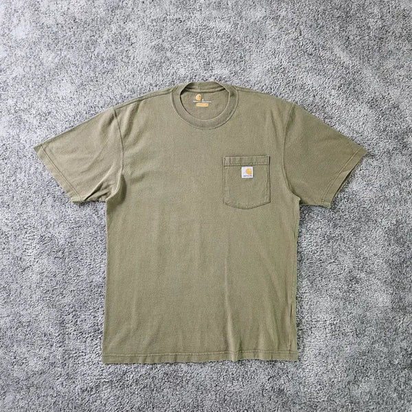 [BUNJANG] Carhartt Khaki Pocket Logo Patch Cotton Short Sleeve T-Shirt / Carhartt 반팔 티셔츠
