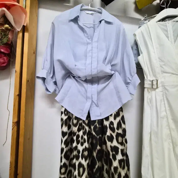 [BUNJANG] Mojo. S. Spin Balloon Blouse Linen Rayon Blend Sky Blue / 모조에스핀 벌룬 블라우스