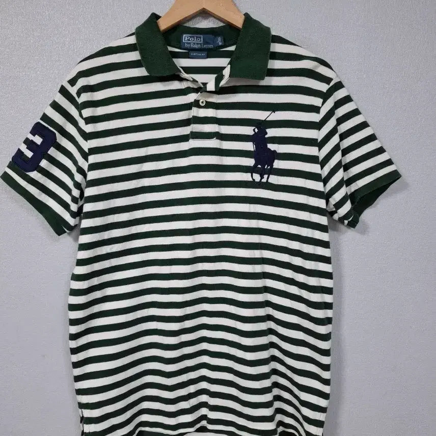 [BUNJANG] Polo Ralph Lauren Striped Collar T-Shirt Green L / 폴로 랄프로렌 단가라 카라티 그린 L