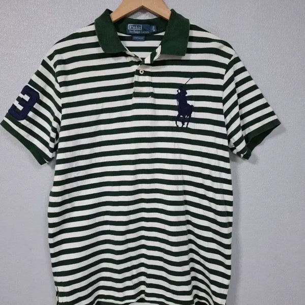 [BUNJANG] Polo Ralph Lauren Striped Collar T-Shirt Green L / 폴로 랄프로렌 단가라 카라티 그린 L