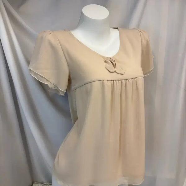 [BUNJANG] Ofuon Pink Beige Frill Short Sleeve Blouse / ofuon 핑크 베이지 프릴 반팔 블라우스 #csz869