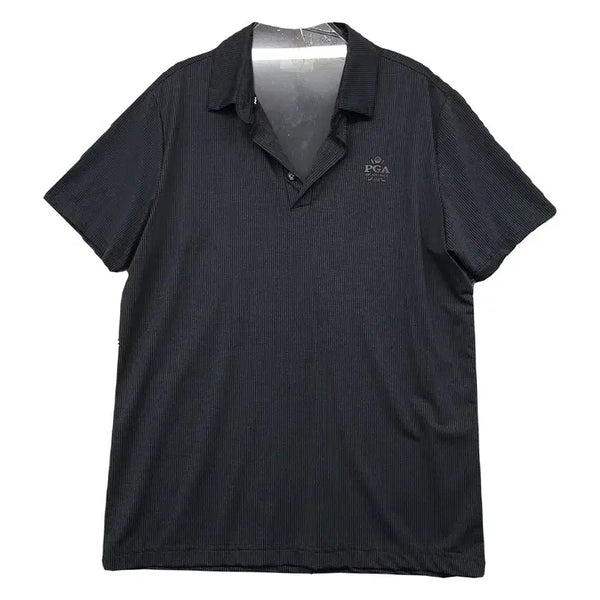 [BUNJANG] PGA Golf Striped Black Short Sleeve Polo Shirt / PGA 골프 스트라이프 블랙 반팔 카라티 95