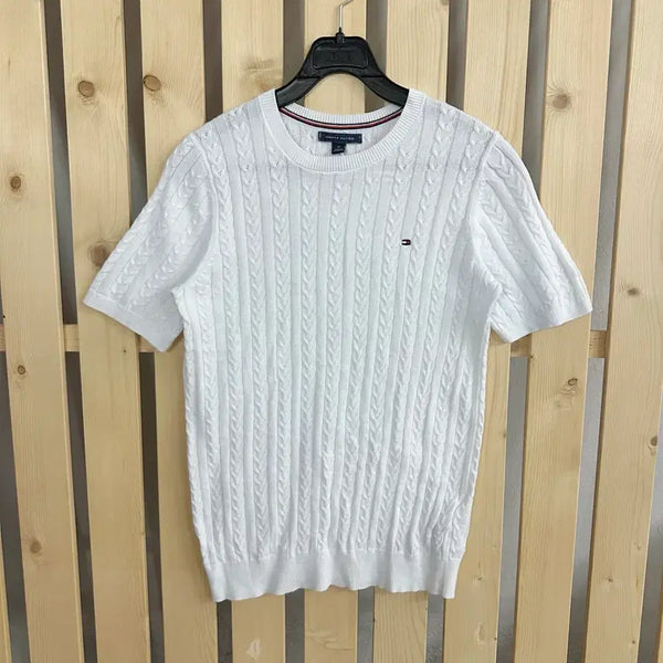 [BUNJANG] Tommy Hilfiger Cable Knit Short Sleeve Knit White / (M) 타미힐피거 케이블 반팔 니트 화이트