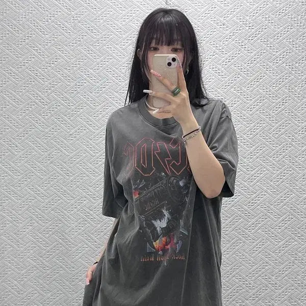 [BUNJANG] ACDC RAG Punk Printing Short Sleeve T-Shirt M / 에이씨디씨 빈티지 스트릿 락펑크 프린팅 반팔티 M C13264