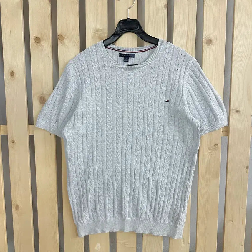 [BUNJANG] Tommy Hilfiger Cable Knit Short Sleeve Sweater Grey / (M) 타미힐피거 케이블 반팔 니트 그레이