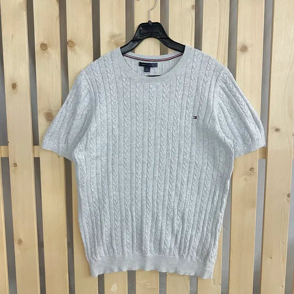 [BUNJANG] Tommy Hilfiger Cable Knit Short Sleeve Sweater Grey / (M) 타미힐피거 케이블 반팔 니트 그레이