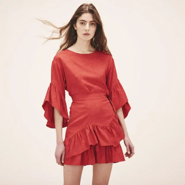 [BUNJANG] Maje Tiered Ruffle Wrap Dress / 마쥬(maje) 타이어드 랩 러플원피스 44-55
