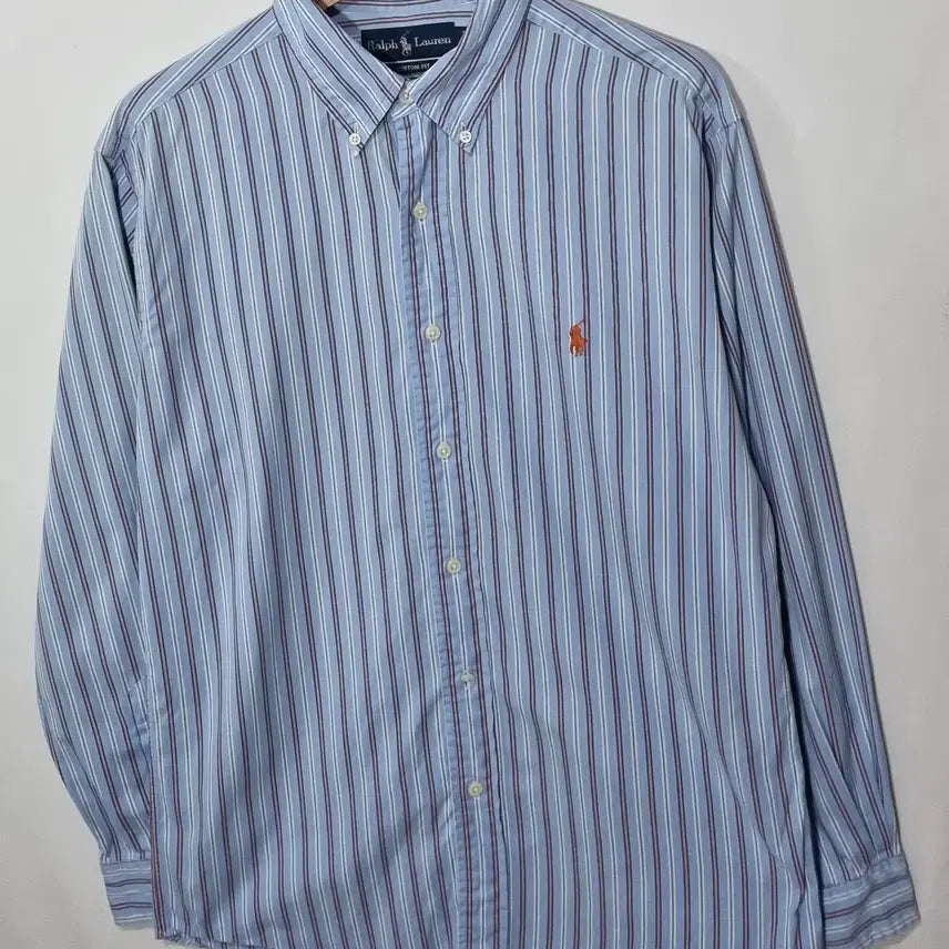 [BUNJANG] Polo Ralph Lauren Light Blue Vertical Stripe Shirt / L ) 폴로랄프로렌 하늘색 세로스트라이프 셔츠