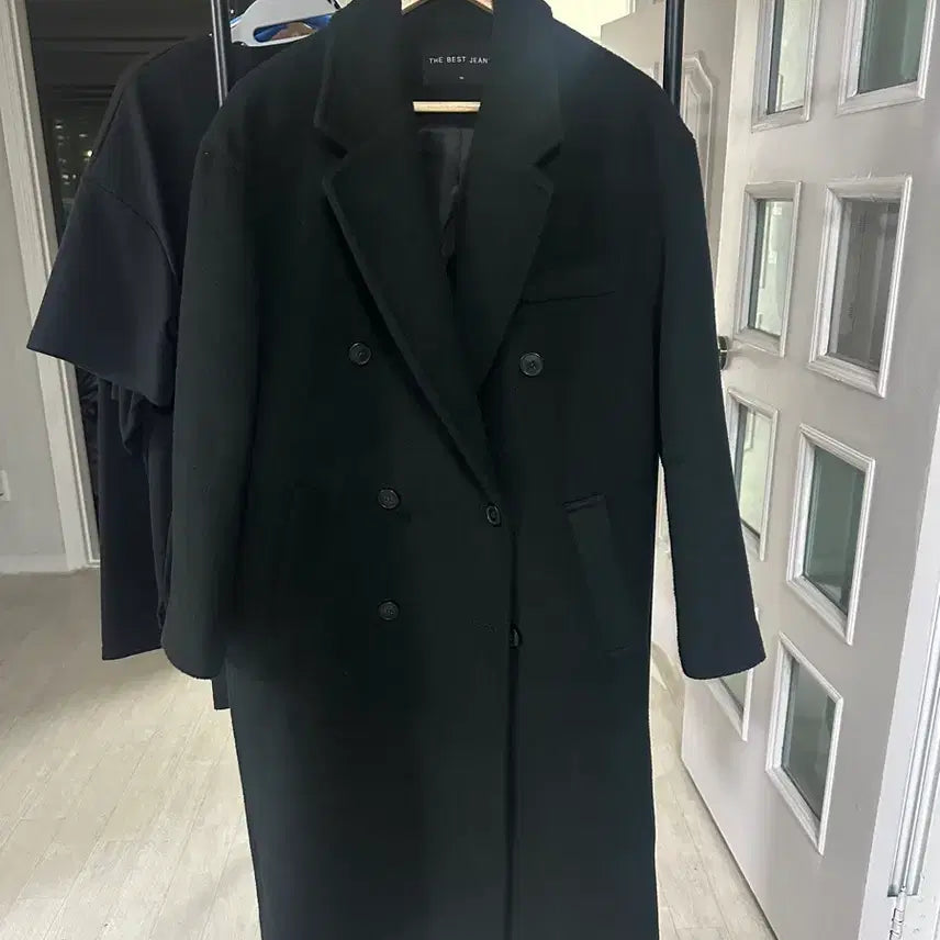 [BUNJANG] Men's Dark Green Double-Breasted Long Coat / 남성용 롱코트 더블