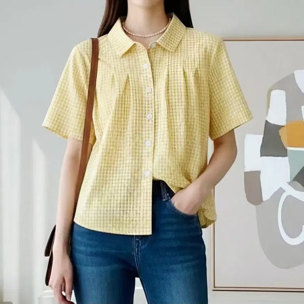 [BUNJANG] Yellow Check Short Sleeve Shirt / 새상품 옐로 체크 반팔 셔츠