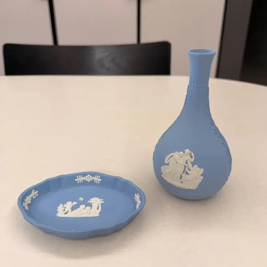 [BUNJANG] Wedgwood Jasper Conran Blue Tall Vase & Pin Dish Bundle / 웨지우드 제스퍼 화병 핀접시 일괄