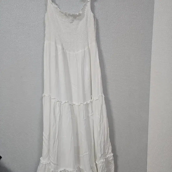 [BUNJANG] Lace Trimmed Bustier Shirring Rayon Maxi Dress / 레이스배색 레이온 뷔스띠에 셔링원피스 66