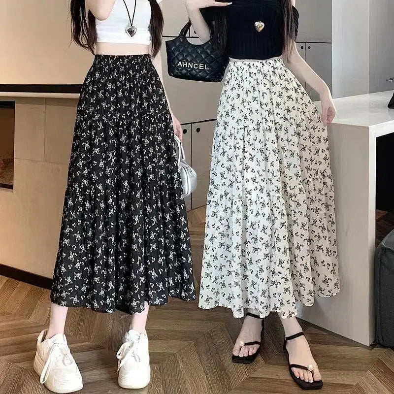 [BUNJANG] Floral Pattern Ruffle Long Skirt / 플로럴 패턴 캉캉 롱 스커트 블랙 / 화이트