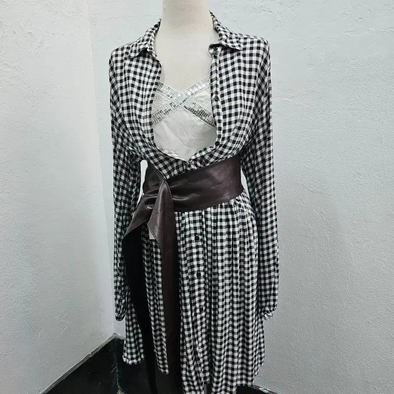 [BUNJANG] Rubino Italy Black Check Shirt Dress / RUBINO ITALY 원피스 여 66/77 J6317